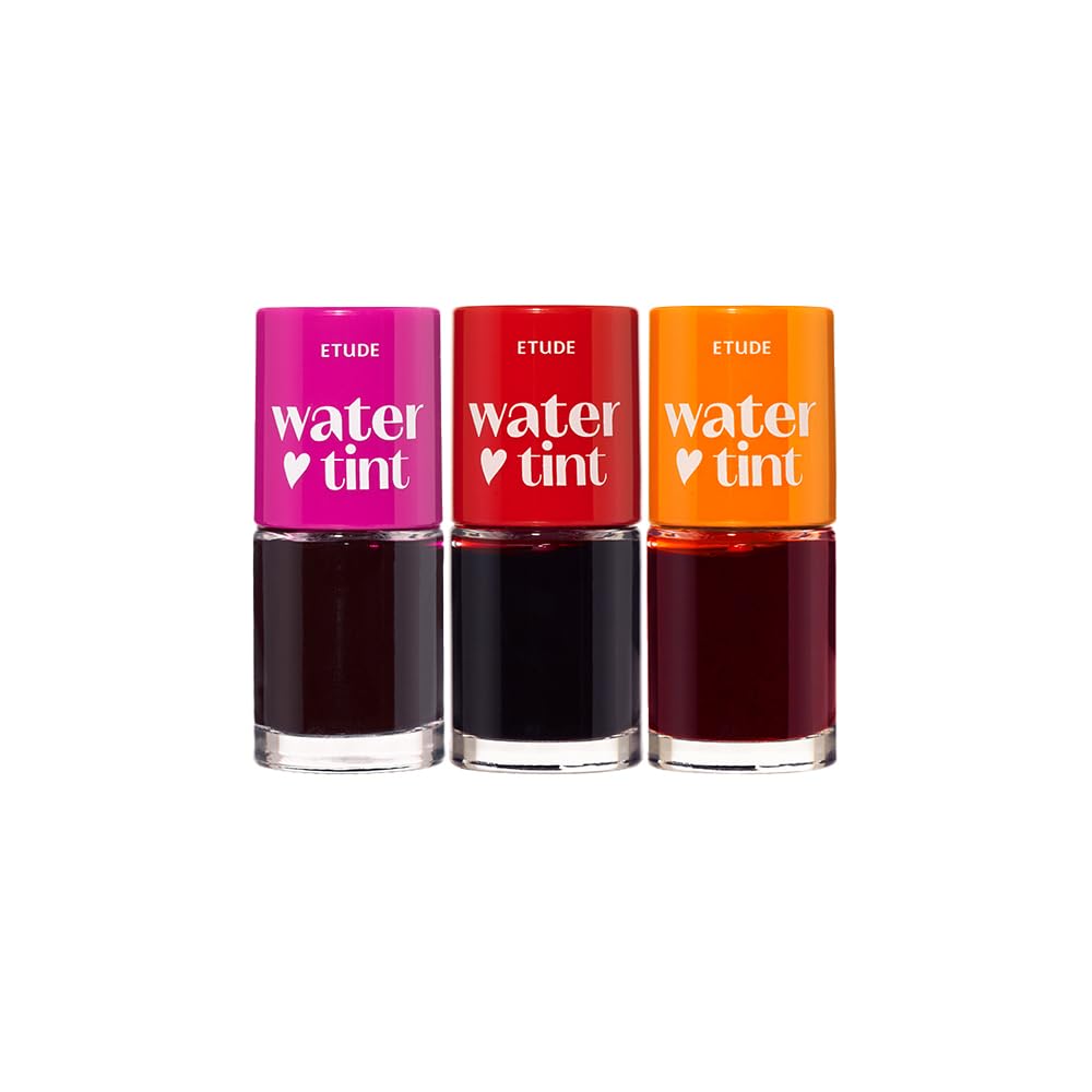 ETUDEDear Darling Water Tint 3 Color SET (Strawberry Ade+Cherry Ade+Orange Ade, 9g*3) | Vivid Color Lip Stain with Moisturizing Weightless & Non-sticky Finish | Korean Makeup, Perfect for Gift
