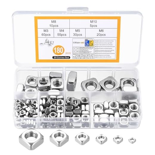 180 Stück Vierkantmuttern,Edelstahl Quadratmuttern, Gleitmuttern, Einlegmutter, Einlegemuttern Sortiment Set, Gewindemuttern, quadratisch Schraubenmuttern, Vierkantmutter M3 M4 M5 M6 M8 M10 Muttern