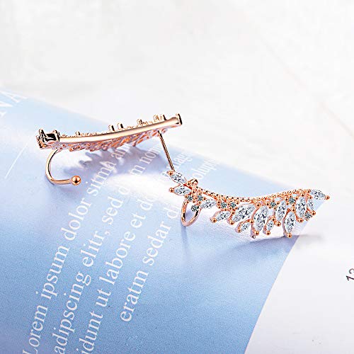 Royal Amoyy Ear Cuff Earrings For Women And Girls, 925 Sterling Silver Ear Crawler, Angel Wing Ear Climber Earrings, Rose Gold #TOP1