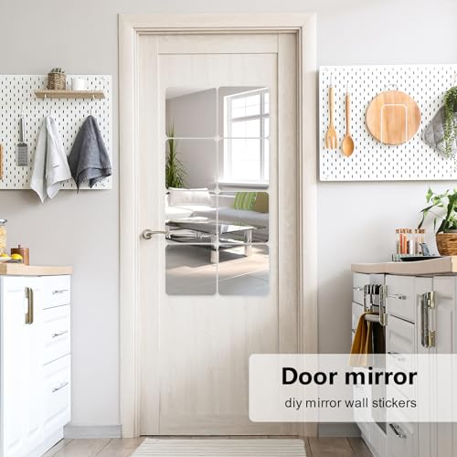 Image of Shiftshade Wall Stickers - Unbreakable Self-Adhesive Mirror Tiles for Bedroom, Home, Gym, Door - Acrylic Shatterproof Sheets, Panels (8x8 Inch, 4 Pcs)