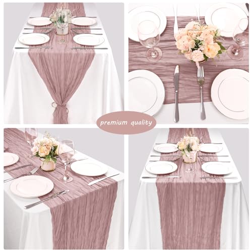 12 Pack 10Ft Cheesecloth Table Runner 35x120 Inch Boho Gauze Rustic Cheese Cloth Long Romantic Table Runner for Wedding Bridal Shower Birthday Party Table Decor (Dusty Pink) - Image 6