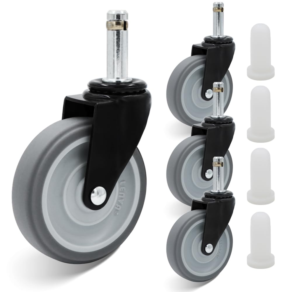 3-Inch Swivel Stem Caster Replacement Wheels – Heavy Duty TPR Wheels with 7/16-Inch Stem Diameter, Set of 4 – Fit for Mop Bucket Cart, Shop Vac & Utility Carts (3 Inch-300LB)