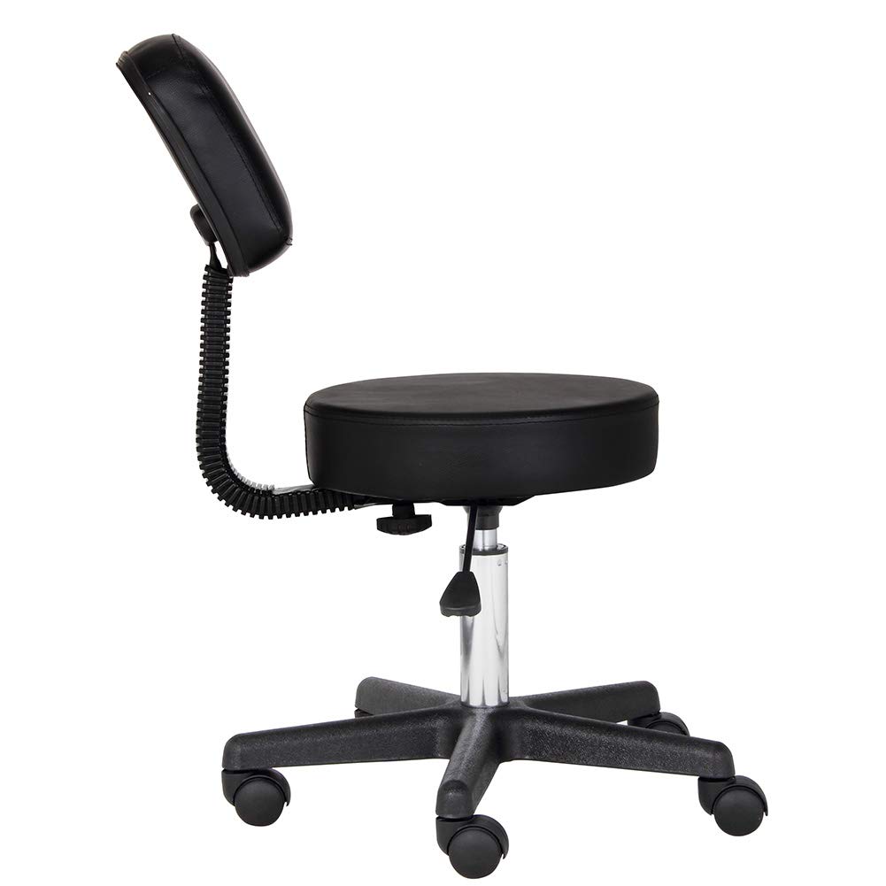 BAKAJI Taburete estetista con Respaldo y Asiento de Piel sintética Silla giratoria alltezza Regulable 5 Ruedas Ideal para Casa, despacho, Estudio médico Masaje Tatuajes Fisioterapia