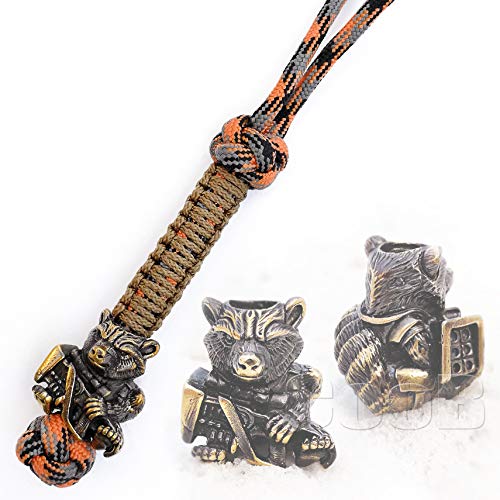 CooB EDC Paracord Knife Lanyard with Metal Hand-Casted Paracord Bead Beads, Charm, Pendant Movie Heroes Collection. Custom Paracord Lanyards (Rocket Raccoon)