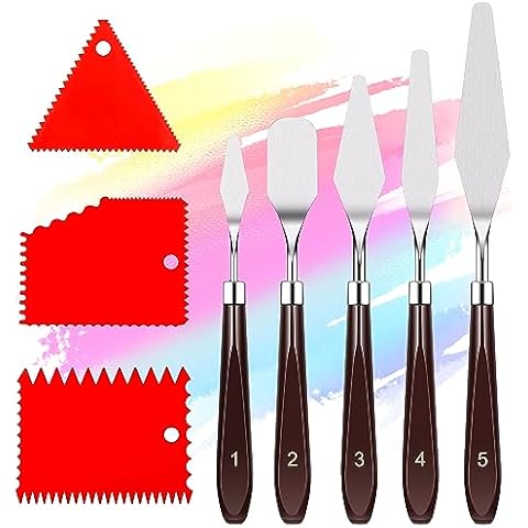 Senbos Palette Knife Paint Scraper Set, 5pcs Stainless Steel Painting Pallet Knife with 6pcs Plastic Painting Scraper, Oil Painting Mixing Scraper Painting Spatula Drawing Tool for Art Craft Painting Cover