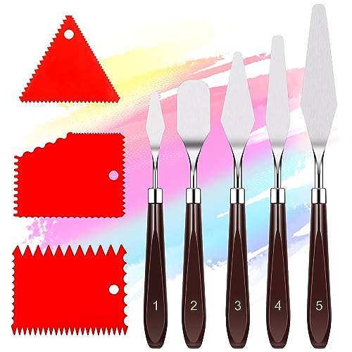 Senbos 11-Piece Painting Knife Set - 5 Stainless Steel Palette Knives & 6 Plastic Scrapers for Oil, Acrylic, Craft - Artist Tools for Mixing, Blending, Texturing - Ideal Gift for Artists & Beginners