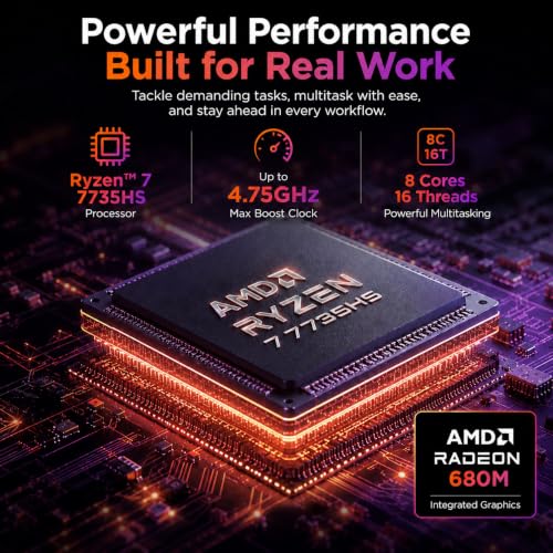 Image of Lenovo IdeaPad Slim 3 Laptop for Work and School, AMD Ryzen 7 7735HS, 15.3 inch WUXGA IPS Display, 16GB DDR5 RAM, 512GB SSD, Radeon 680M Graphics, SD Card Reader, Wi-Fi 6, Windows 11 Pro, no Mouse