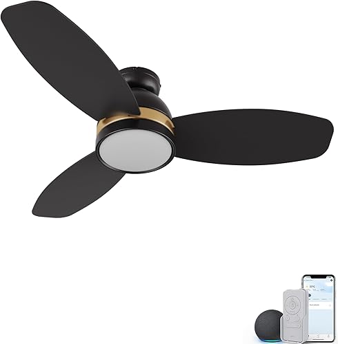 Miniatura 1 de CEME Ventilador de techo de perfil bajo de 52 pulgadas con luz LED regulable, moderno ventilador de techo con motor de CC reversible, controlado por