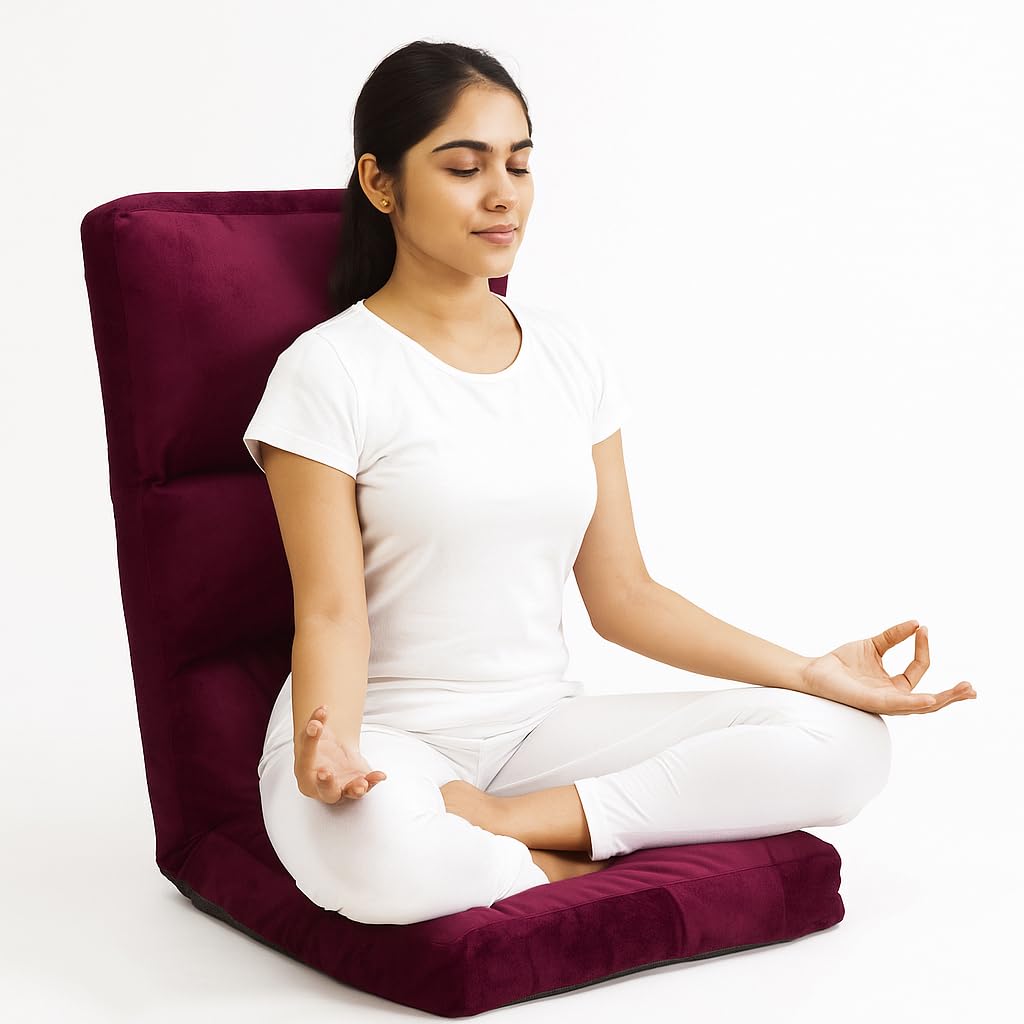 Kawachi Yoga Zone Reclining Floor Chair with Adjustable Back Support Use for Yoga, Meditation, Pooja, Gaming, Study-Maroon