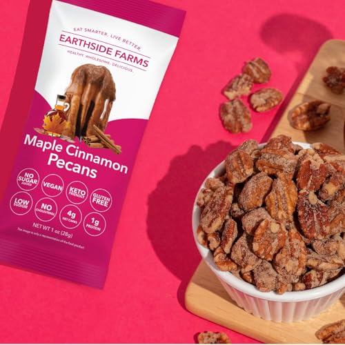 Image of Earthside Farms Maple Cinnamon Pecans Snack Packs, No Sugar Added Keto Friendly Nuts, Vegan Gluten Free Non GMO Plant Protein Treat, 1oz Individual Bags 16 Count