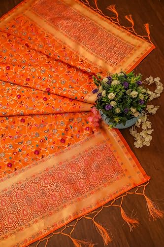 Image of DEVANGI Women's Woven Banarasi Silk Dupatta /Chunni For Women, Floral Print 1 Meter Wide and 2.3 Meter Length Printed Designer Dupatta /Chunni For Girls