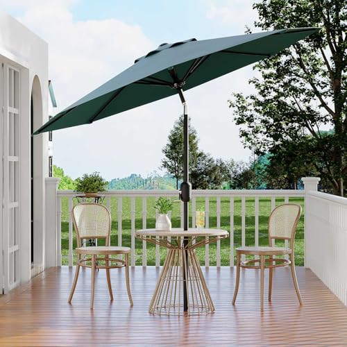 9Ft Patio Umbrella - 8 Sturdy Ribs Outdoor Table Umbrella with Crank Lift & Push Button Tilt - Market Umbrella for Pool, Deck, Yard, Garden - Turquoise
