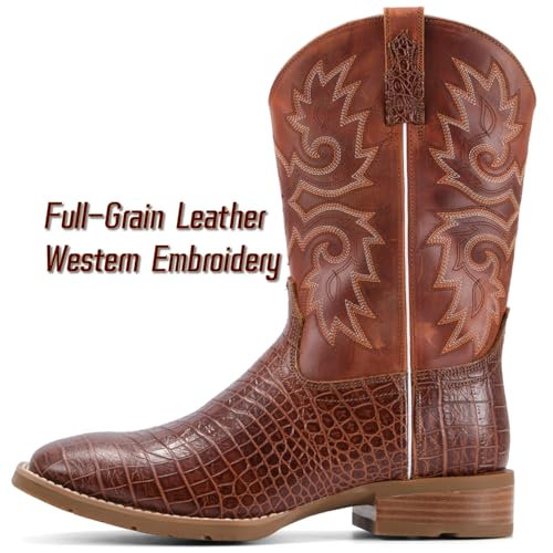 Image of SUREWAY Cowboy Boots For Men - Mens Square Toe Western Boot,Oil /Slip Resistant,Durable Fashionable Classic Pull on 10 Inch Boots Mid Calf Wellington Boots