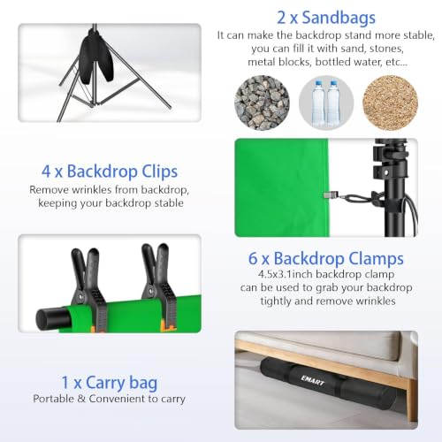 Image of Emart 10 x 12ft (H X W) Photo Backdrop Stand Kit, Adjustable Photography Video Studio Background Stand Support System for Photo Booth Muslin