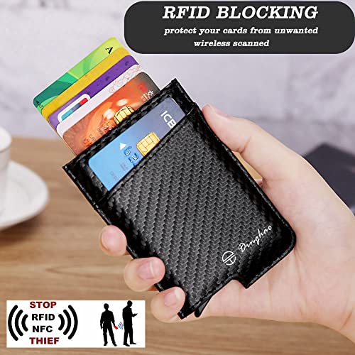 Dinghao Rfid Blocking Slim Money Clip Aluminum Wallet Minimalist Automatic Pop-Up Card Case (Carbon Fiberblack) #TOP2