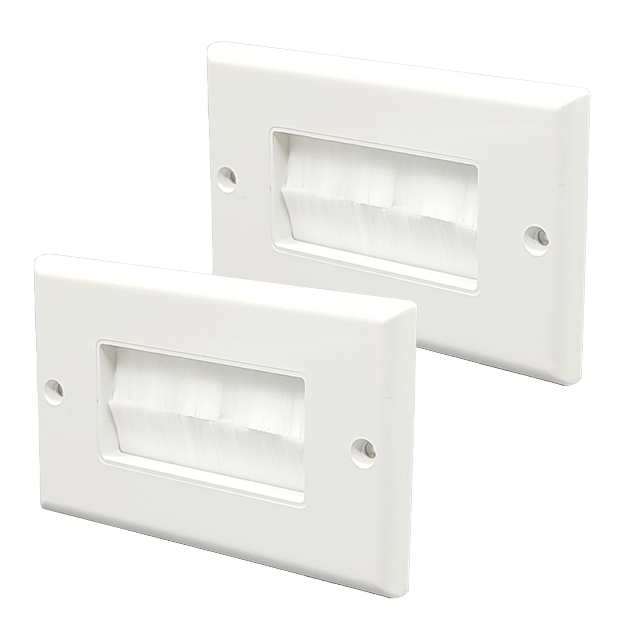 2 Pcs Cable Brush Plate, Xiciki White Brush Wall Plate, Double Gang Faceplate Brush Plates, Tidy Mount Face Plate Wall for Wires and Cable Access, 11.2 x 7 CM