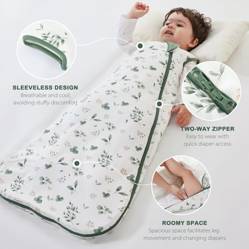 Image of Mosebears Unisex Rayon Made from Bamboo Sleep Sack with 2-Way Zipper,2.5 Tog Baby Winter Sleep Sack(Plant,6-18 Months)