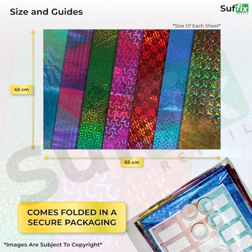 Image of Suffix Retail - 25 PCS Gift Wrapping Sheets - Holographic Patterns - 40 Nametag Stickers, 30 Ribbons For Gift Packing & 2 Clear Tape | Gift Wrap Sheets - 45CM x 65CM (25)