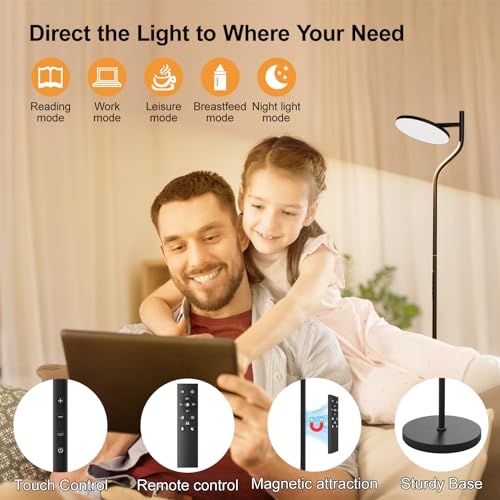 Nulmvic Stehlampe Wohnzimmer - 36W Deckenfluter LED Dimmbar - Stehlampe mit Fernbedienung und Touch Steuerung für Wohnzimmer Schlafzimmer… – Ansicht 4