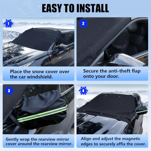 Image of Windshield Cover for Ice and Snow, Windshield Snow Cover, Performance Brake Kits with Side Mirrors Cover, Fits Most Cars, Trucks, Vans, SUVs and More 87 x 56 inches, Black