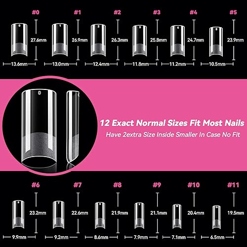 Image of UNA GELLA No C Curve Medium Square Nail Tips 216 Pcs Pre-file Half Cover Straight Square Gel Nail Tips Clear Fake Nails Tips Half Matte Long Lasting For Nail Extension Home DIY Salon 12 Sizes