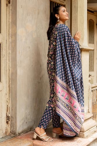 Image of MIRCHI FASHION Pure Cotton Women Straight Printed Embroidery Work Kurti Set with Dupatta and Pant