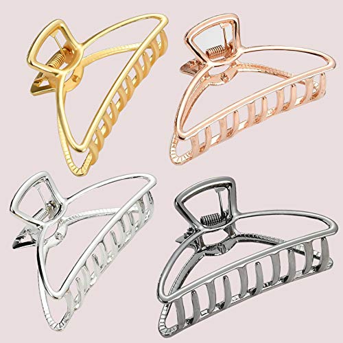 Hh&Ll Hair Clips, 2Pcs Large Metal Hair Claw Barrette Clamp Jaw For Women (Black+Silver) #TOP5