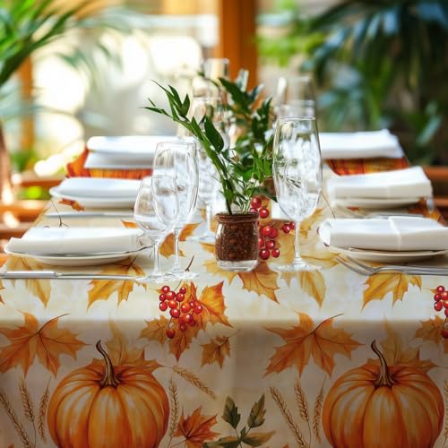 Image of Niuara Fall Pumpkin Plastic Table Cloth - 4 Pack 54 inch x 108 inch Rectangle Disposable Tablecloths for 6FT Tables, Table Cover for Party, Holiday & Gathering Use
