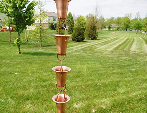 U-nitt Rain Chains, Roof Gutter Downspout/Spout Channel, Rainwater Water Catcher/Diverter, 8.5 feet Length, Metal, Pure Copper, Classic Bell Cup, 7227 - Thumbnail 7