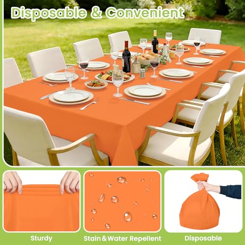 Image of Mulbozy Orange Plastic Table Cloth Disposable 4 Pack, 54 x 108 Inch Tablecloths Rectangle, Orange Plastic Table Cover for Party Decor