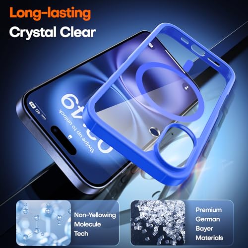Image of TAURI for iPhone 16 Case, Compatible with MagSafe, Blue | with Screen Protector, Not-Yellowing Military-Grade Protection, Shockproof Slim Magnetic Case for iPhone 16
