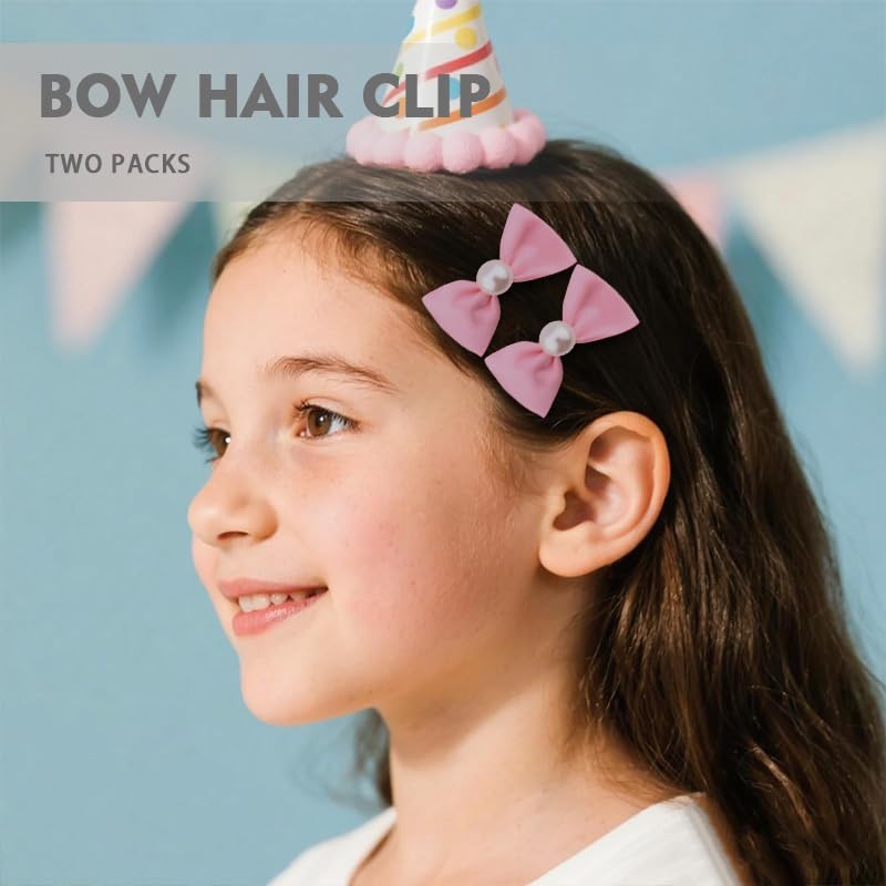 Pearl Bow Hairclip for Girls Toddlers Hair Accessories Pink Satin Ribbon Hairpins Mini Bowknot Barrettes Clips for Thin Short Hair Barrette Birthday Wedding Party Hairpin Pack of 2 image 5