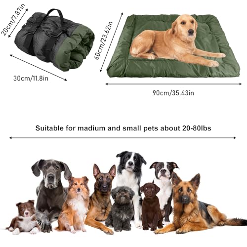 GBKDQQ wasserdichte Hundematte 90 x 60cm, Hundedecke für Unterwegs, Waschbare Reisedecke für Hunde und Katzen, Tragbare Hundekissen Outdoor Hundebett Auto für Drinnen & Draußen Reise Camping (Grün)