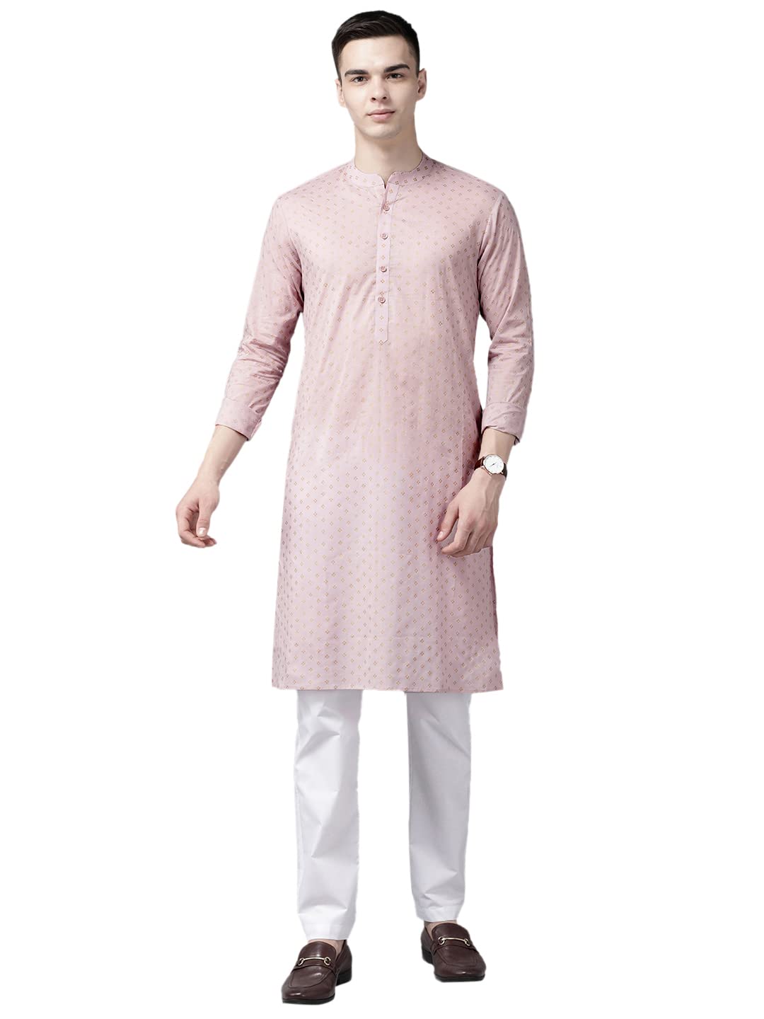 See Designs Men's Pink & Gold Printed Straight Kurta - Sd2Kt_1132Xs