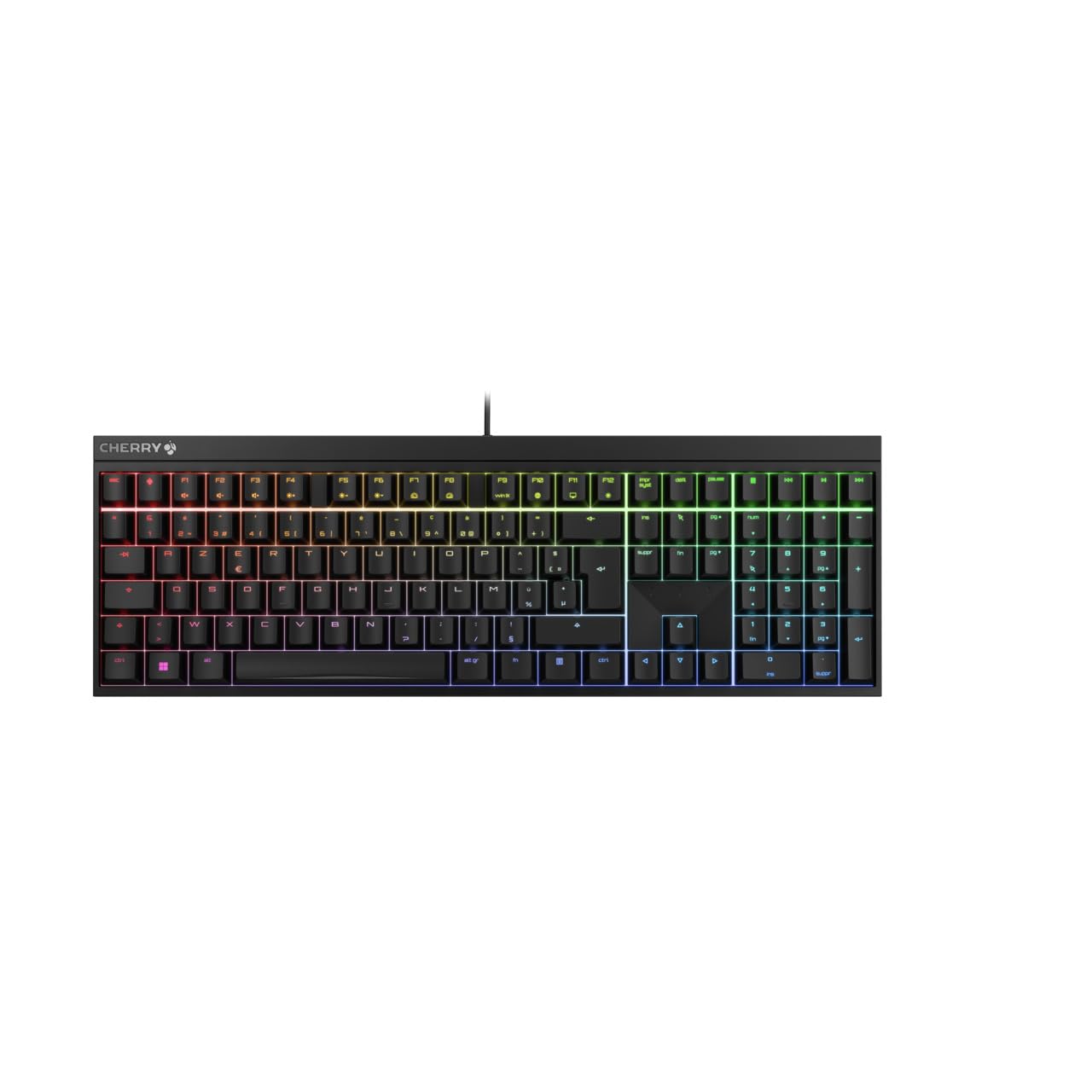 CHERRY MX 2.0S, Tastiera Gaming Meccanica con Illuminazione RGB, Layout Francia (AZERTY), Con Filo, Progettato in Germania, Interruttori MX RED, Nero