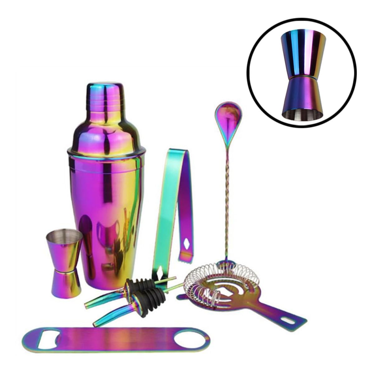 8piezas Cocktail Shaker Profesional Acero Inoxidable con Utensilios de Bar Placa de Colores de Mezcla para Bar Hogar Fiesta y Regalo