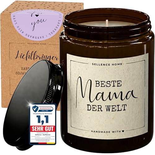 LICHTBRINGER Duftkerze im Glas mit Spruch Beste Mama der Welt | Geschenk für Mutter zum Muttertag | Geburtstagsgeschenk | Sojawachs Kerze | 70 Std | Lavendel