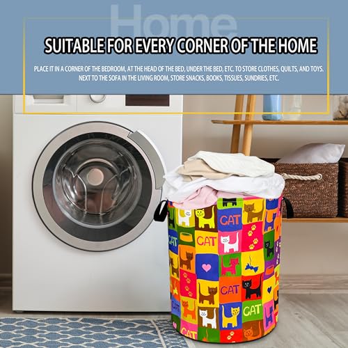 Image of Cute Cat Laundry Basket Funny Pet Foldable Waterproof Oxford Cloth Tote Bag
