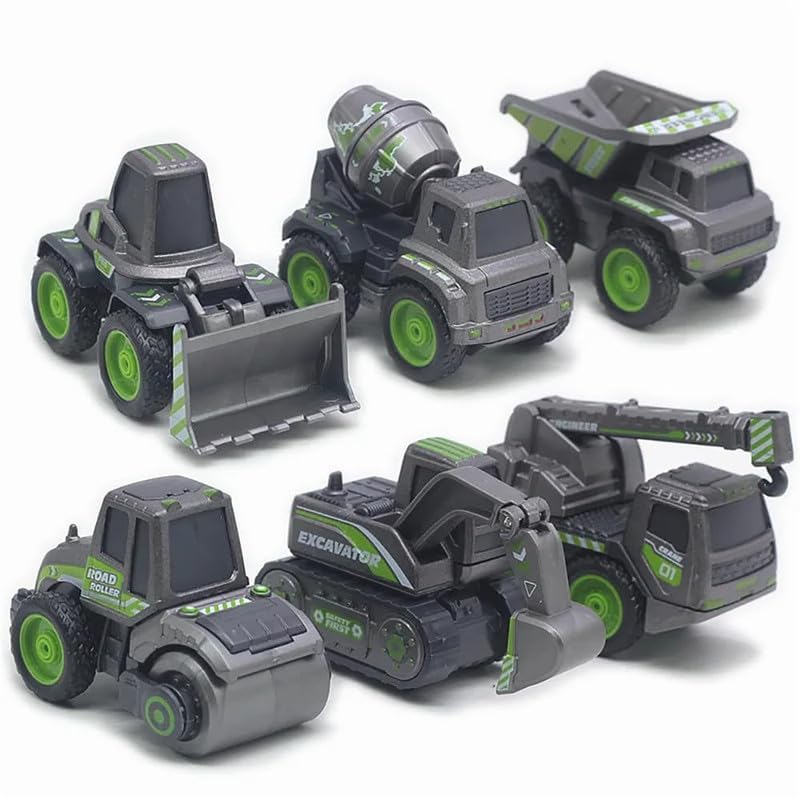 Cojuz Kids Construction Vehicle Toy Set - 6 Unbreakable Engineering Toys Includes Crane Excavator Road Roller Forklift Mixer & Dumper Truck 1