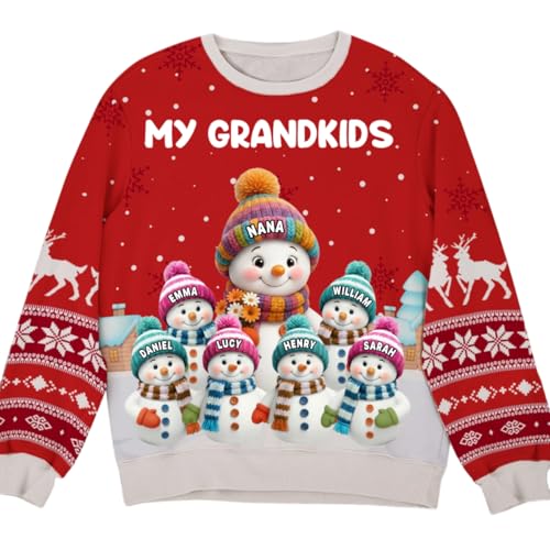 Grandkids Knitting - Personalized Custom All-Over-Print Sweatshirt, My Grandkids, My Fav People Call Me Grandma Personalized Ugly Sweatshirt, Snowman Grandma Grandchildren Custom Sweatshirts for Nana