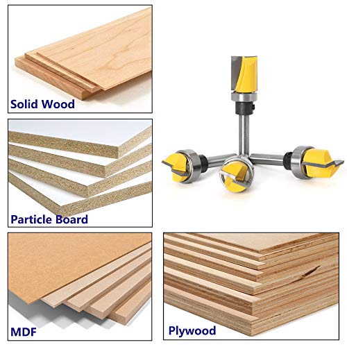 Yakamoz 4Pcs 1/4 Inch Shank Hinge Mortising Flush Trim Template Router Bit Set With Ball Bearing Carbide Tipped Router Bits Wood Milling Cutter Tool #TOP5