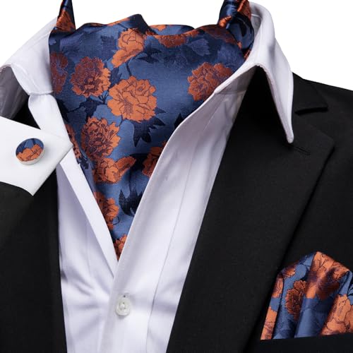 Image of Dubulle Paisley Floral Ascot for Men Self Tie Mens Cravat and Pocket Square Cufflinks Wedding