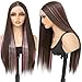 KPROYU Synthetic Lace Front Wig 13X4X1 Inch Lace Front Wig 24 Inch Cheap Straight Lace Front Wigs Synthetic Wigs For Black Women Pre-Plucked Cheap Wigs Dark Brown/Pink