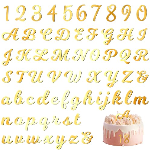 TMZELOA Cake Topper Personalizado - 64 Piezas Letras y Números en Acrílico Dorado para Pasteles - Perfecto para Bodas, Cumpleaños y Aniversarios