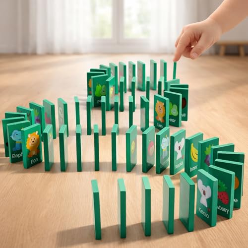 Wooden Dominoes Memory Matching Game for Toddlers 3-6, 57 Pcs Fruit Animal — view 6
