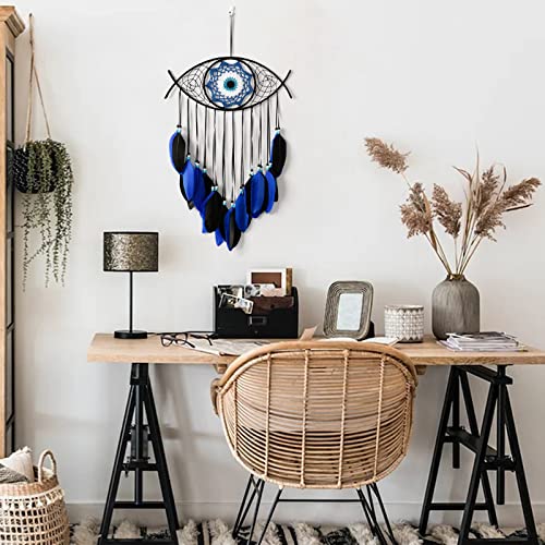 Dremisland Evil Eye Dream Catcher-Blue Black Dream Catchers Handmade Feather Evil Eye Wall Hanging Ornament Home Decor For Bedroom Livingroom Yard, Blessing Craft Gift Bring Good Luck (Blue-Black) #TOP2