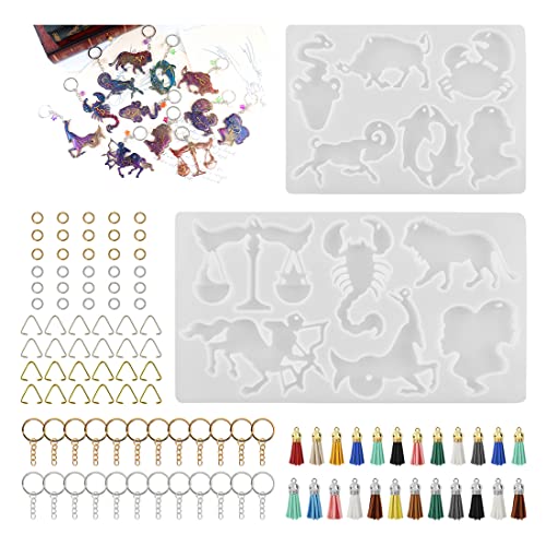 Voyyphixa Moule Constellation Résine Epoxy, Moule Silicone Resine Porte Clef et 24 Gland, Moules en Résine Epoxy Pendentif pour Bijoux Artisanat Bricolage Cover