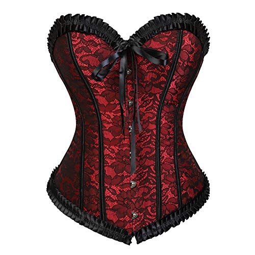 Grebrafan Brocado Corset Bustier Sexy Nupcial Corsés y Lencería Talla Grande (EUR(38-40) XL,Rojo)