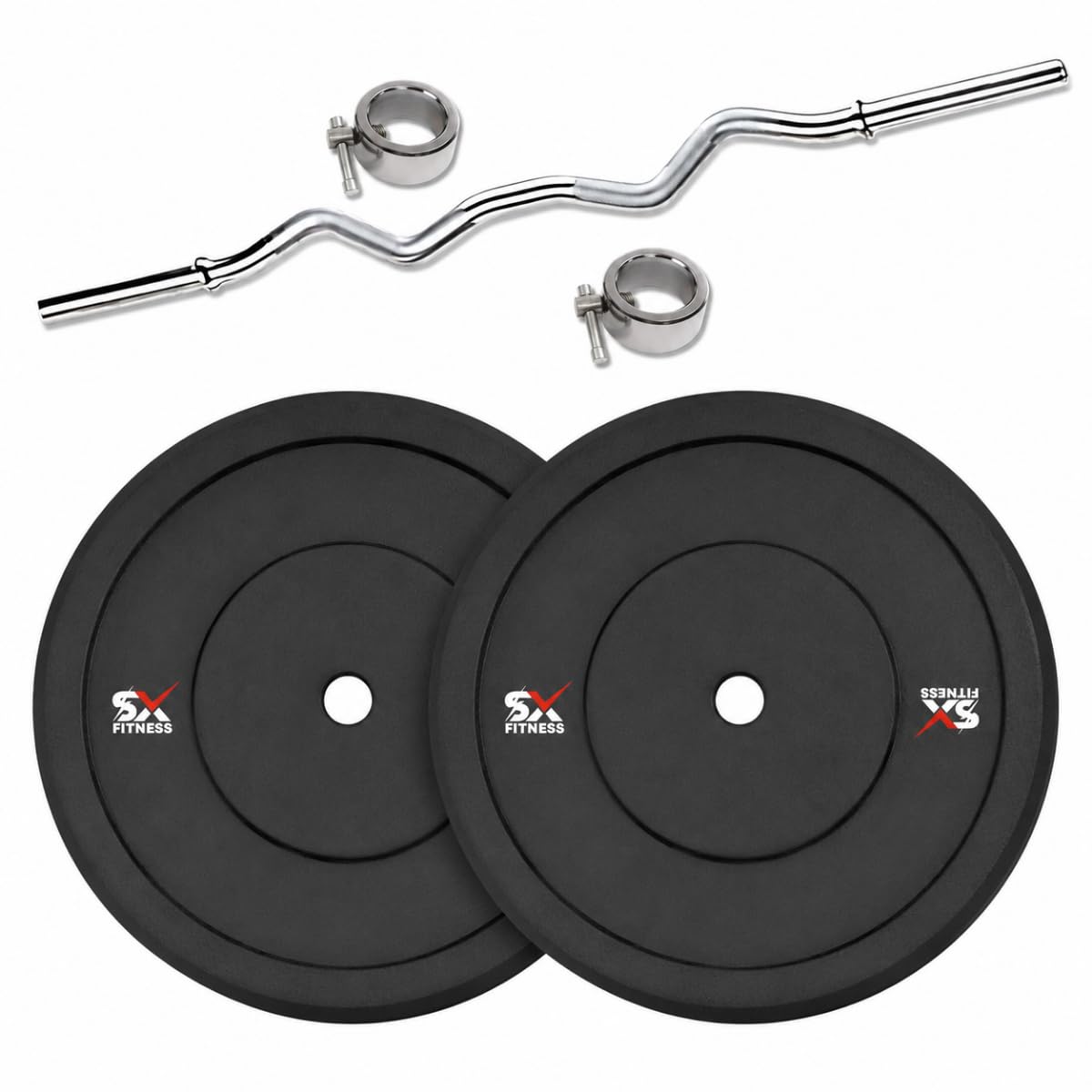 SX Fitness Home Gym Combo 10Kg Rubber Weight Plates (5 Kg X 2) with Curl Rod and 2 Locks for Weight Lifting & Exercise-image-4