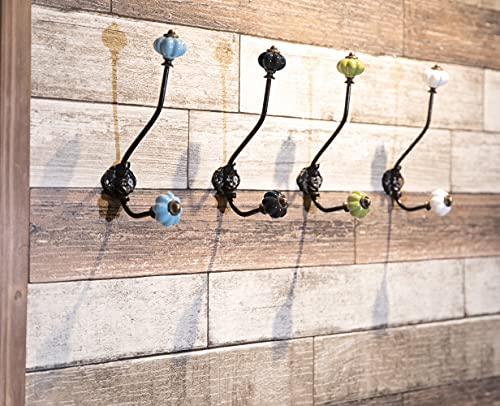 Emax Home Assorted Set Of 4 Single Wall Coat Hooks With Colorful Pumpkin Ceramic Knobs, Farmhouse Wall Mounted Coat Rack For Home Decor,Bathroom Towel Hooks Laundry Room Wall Hooks-7.7 Inches Each #TOP6